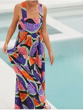 Anthropologie The Piper Bandeau Watermelon Print Maxi Dress